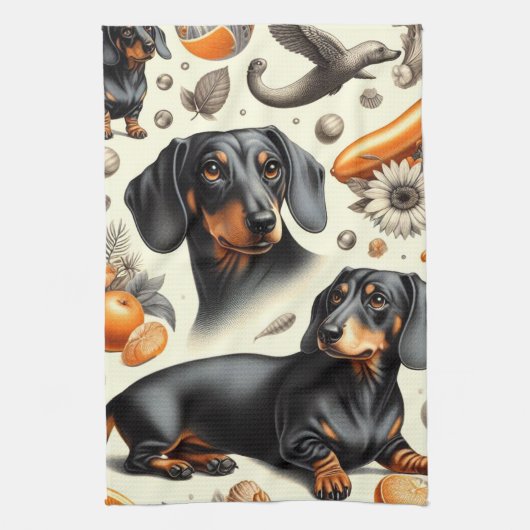 Cute Dachshund Pattern Theedoek (Verticaal)