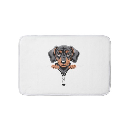 Cute Dachshund Peeking Out of Zipper Illustration Badmat (Voorkant)
