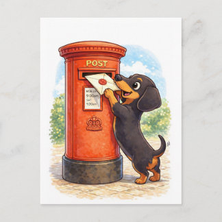 Cute Dachshund Posting Letter Illustration Briefkaart