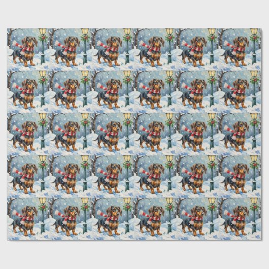 Cute Dachshund Puppy Cozy Winter Scarf Art Cadeaupapier (Vlak)
