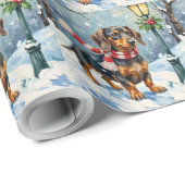 Cute Dachshund Puppy Cozy Winter Scarf Art Cadeaupapier (Rol Hoek)