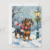 Cute Dachshund Puppy Cozy Winter Scarf Art Feestdagenkaart (Voorkant)