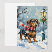 Cute Dachshund Puppy Cozy Winter Scarf Art Feestdagenkaart (Voorkant / Achterkant)