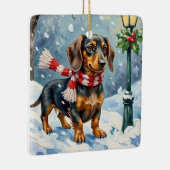Cute Dachshund Puppy Cozy Winter Scarf Art Keramisch Ornament (Rechts)