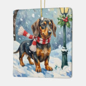 Cute Dachshund Puppy Cozy Winter Scarf Art Keramisch Ornament (Links)