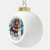 Cute Dachshund Puppy Cozy Winter Scarf Art Keramische Bal Ornament (Rechts)
