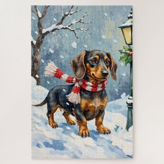 Cute Dachshund Puppy Cozy Winter Scarf Art Legpuzzel (Verticaal)