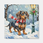 Cute Dachshund Puppy Cozy Winter Scarf Art Magneet (Voorkant)