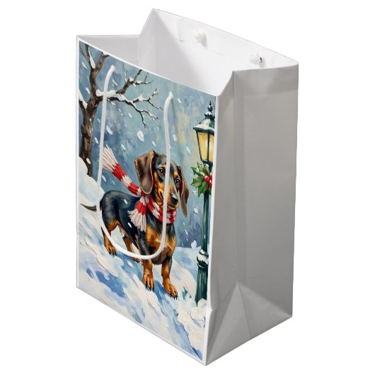 Cute Dachshund Puppy Cozy Winter Scarf Art Medium Cadeauzakje (Voorkant Gekanteld)