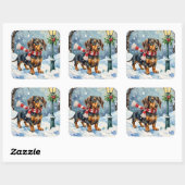 Cute Dachshund Puppy Cozy Winter Scarf Art Vierkante Sticker (Vel)