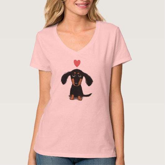 Cute Dachshund Puppy Dog met roze hart T-shirt (Voorkant)
