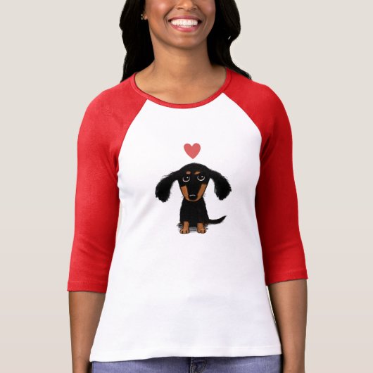 Cute Dachshund Puppy Dog met Valentijn Heart T-shirt (Voorkant)