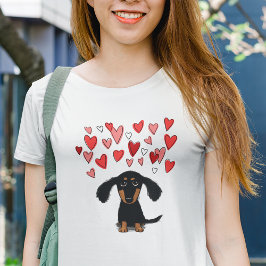 Cute Dachshund Puppy Dog met Valentijn Hearts T-shirt