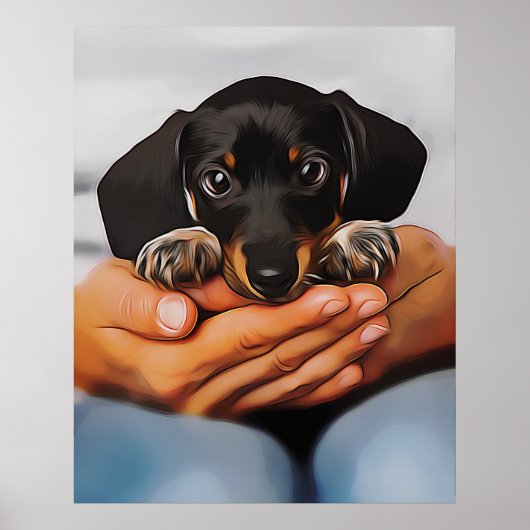 Cute Dachshund Puppy Lying On Human Knees Xmas Poster (Voorkant)