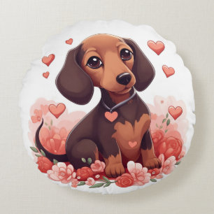 Cute Dachshund Puppy met hart Rond Kussen