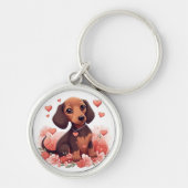 Cute Dachshund Puppy met hart Sleutelhanger (Voorkant)