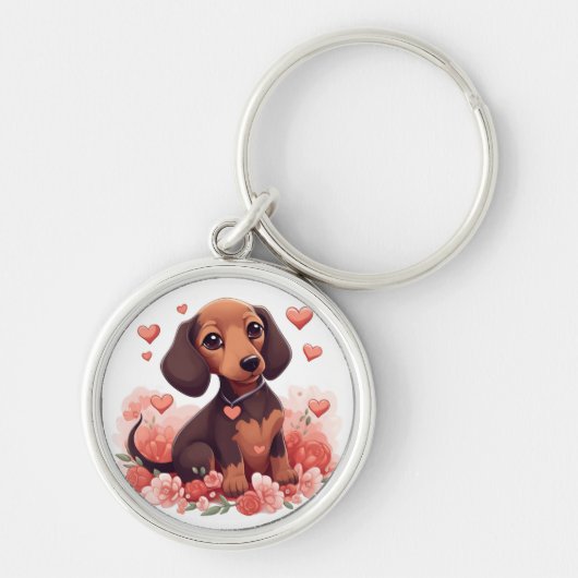 Cute Dachshund Puppy met hart Sleutelhanger (Voorkant)