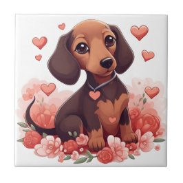 Cute Dachshund Puppy met hart Tegeltje