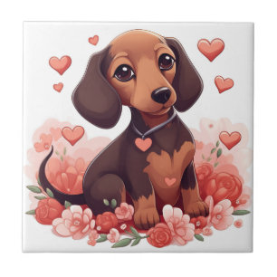 Cute Dachshund Puppy met hart Tegeltje