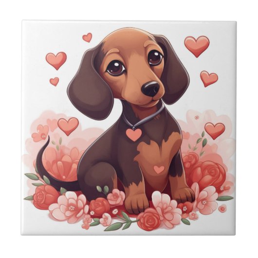Cute Dachshund Puppy met hart Tegeltje (Voorkant)