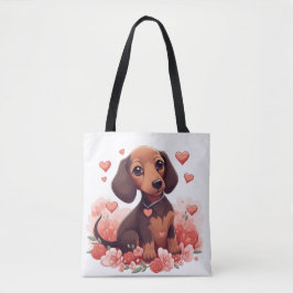 Cute Dachshund Puppy met hart Tote Bag