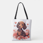 Cute Dachshund Puppy met hart Tote Bag (Achterkant)