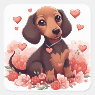 Cute Dachshund Puppy met hart Vierkante Sticker
