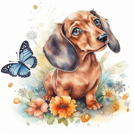 Cute Dachshund Puppy Waterverf Kussen