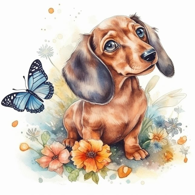 Cute Dachshund Puppy Waterverf Kussen (Creator heeft geüpload)