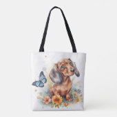 Cute Dachshund Puppy Waterverf Tote Bag (Achterkant)