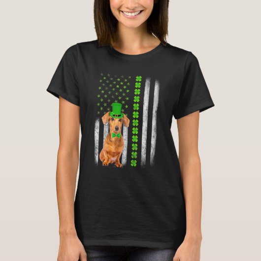 Cute Dachshund Saint Patrick S Day American Flag D T-shirt (Voorkant)