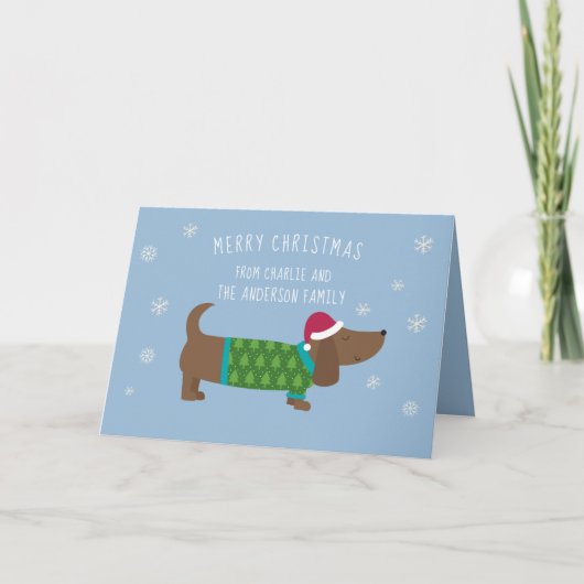 Cute Dachshund Snowflake Cartoon Kerstmis Kaart (Voorkant)