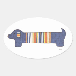 Cute Dachshund Stickers-Dachshund#1- Erin Brie Art Ovale Sticker