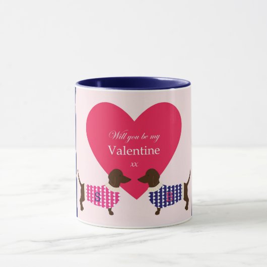 Cute Dachshund Valentijn Dog Heart Monogram Fun Mok (Midden)