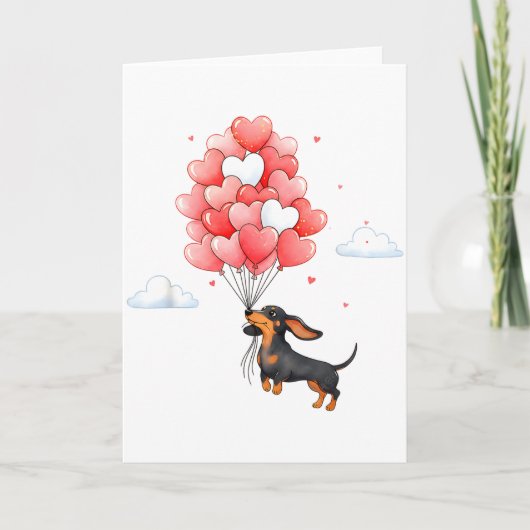 Cute Dachshund Valentine Heart Balloon Dog Lover  Kaart (Voorkant)