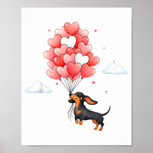 Cute Dachshund Valentine Heart Balloon Dog Lover  Poster (Voorkant)