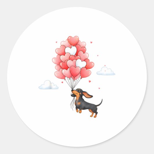 Cute Dachshund Valentine Heart Balloon Dog Lover Ronde Sticker (Voorkant)