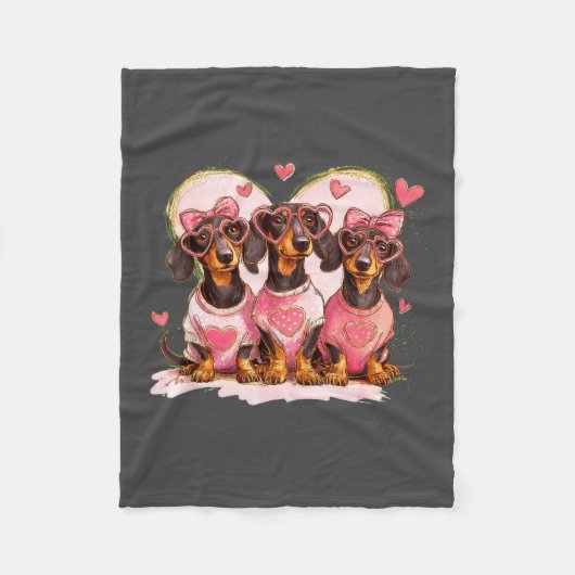 Cute Dachshund Valentines Heart Dog Lover Men Wome Fleece Deken (Voorkant)