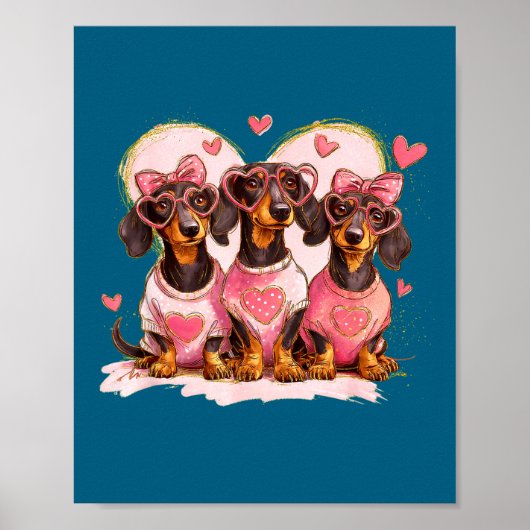 Cute Dachshund Valentines Heart Dog Lover Men Wome Poster (Voorkant)