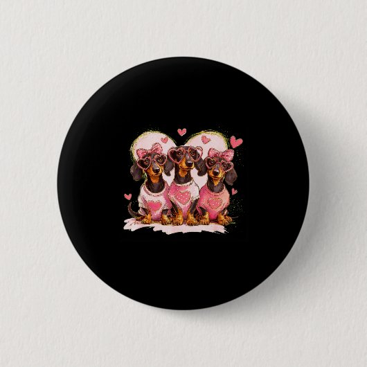 Cute Dachshund Valentines Heart Dog Lover Men Wome Ronde Button 5,7 Cm (Voorkant)