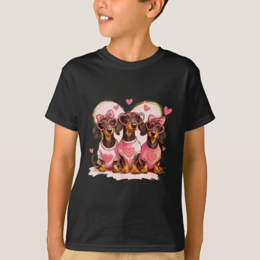 Cute Dachshund Valentines Heart Dog Lover Men Wome T-shirt (Voorkant)