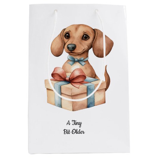 Cute Dachshund Verjaardagsmok A Tiny Bit Older Medium Cadeauzakje (Voorkant)