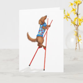 Cute dachshund walking on stilts card kaart