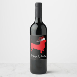 Cute Dachshund Wearing Santa Claus Petten voor Chr Wijn Etiket