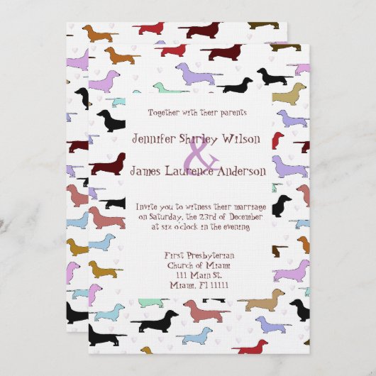 Cute Dachshund Wedding Invitation Kaart (Voorkant / Achterkant)