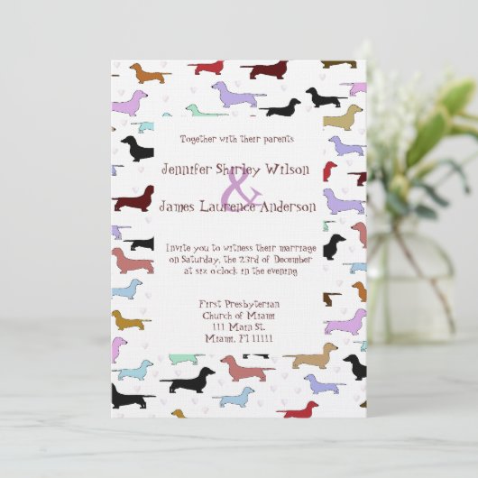 Cute Dachshund Wedding Invitation Kaart (Staand voorkant)
