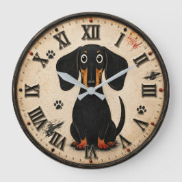 Cute Dachshund Wiener Funny Sausage Dog Rustic Pet Grote Klok