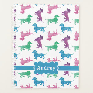 Cute Dachshunds Custom Name Pastel Colors Planner