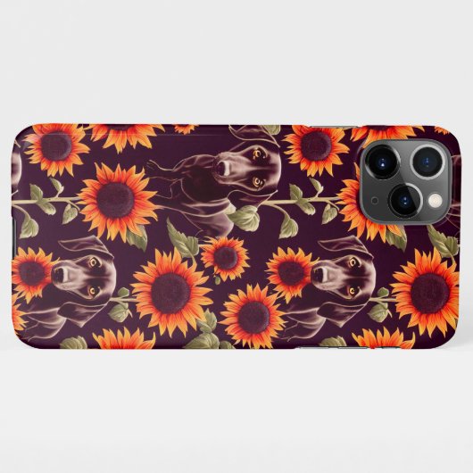 Cute Dachshunds Enchanted Sunflower Garden Drawing iPhone Hoesje (Achterkant horizontaal)