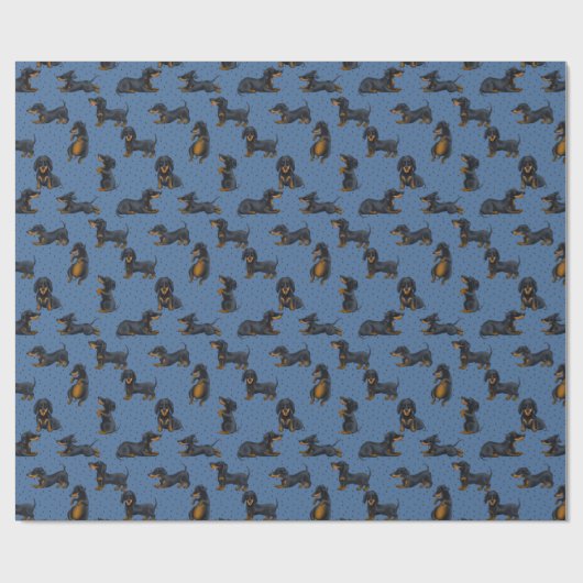 Cute Dachshunds Pattern met Blue Background Cadeaupapier (Vlak)